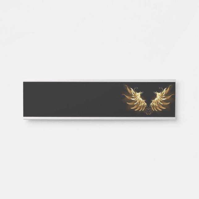 Placa De Porta Ouro Angel Wings sobre fundo preto (Frente)