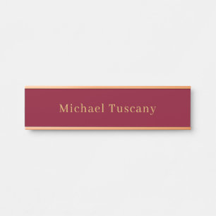 Placa De Porta Ouro Borgonha Profissional Moderno Minimalista Tex