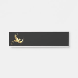 Placa De Porta Pássaro Dourado em Fundo Preto
