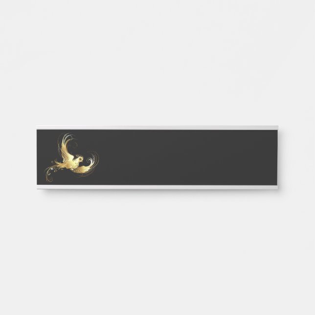 Placa De Porta Pássaro Dourado em Fundo Preto (Frente)