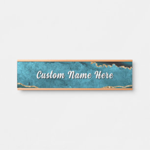 Placa de porta personalizada azul turquesa dourada