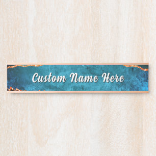 Placa de Porta Personalizada Azul Turquesa Dourado
