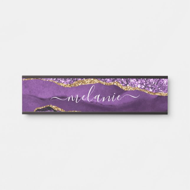Placa de Porta Personalizada com Brilho Dourado Ro (Frente)