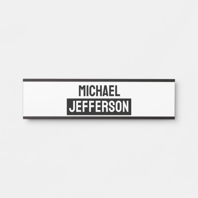 Placa De Porta Personalizado Personalizado Preto Branco Simples E (Frente)