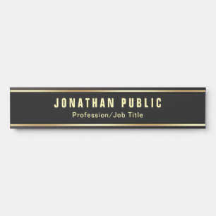 Placa De Porta Personalizado Preto Moderno E Modelo Dourado Longo
