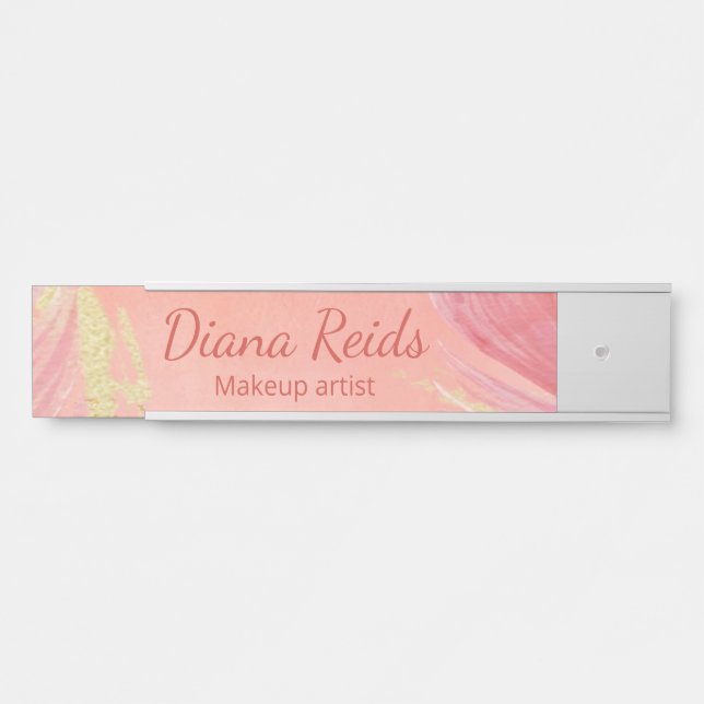 Placa De Porta Pink gold glitter custom name (Frente)