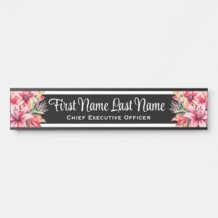 Placa De Porta Placas de Nome de Flores de Lírios Rosa para Porta