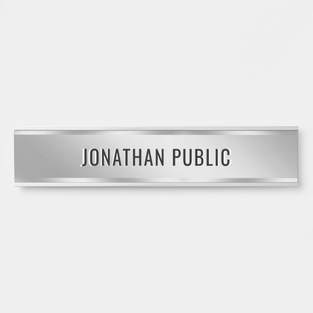 Placa de Porta Prata com Texto Personalizado Desig (Frente)