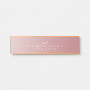 Placa De Porta Preto chique Dourado cor-de-rosa sofisticado