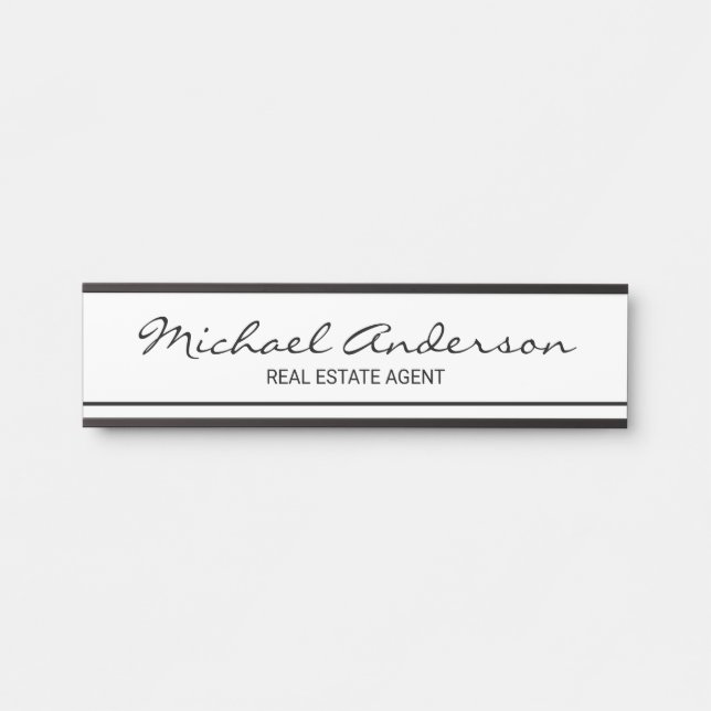 Placa De Porta Preto e Branco Elegante profissional (Frente)
