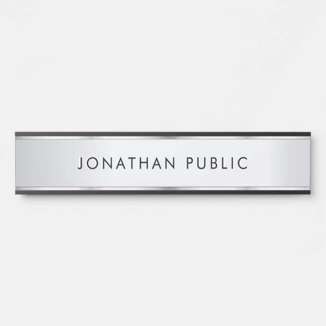 Placa De Porta Preto e Prata Modelo Moderno Elegante Personalizad (Frente)