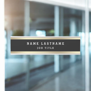 Placa De Porta Preto Elegante Profissional Clássico Dourado