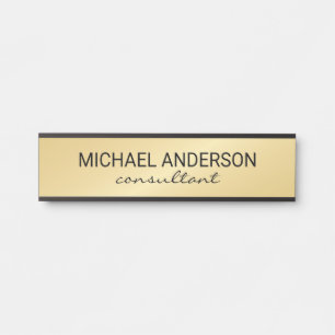 Placa De Porta Preto Elegante profissional e Dourado