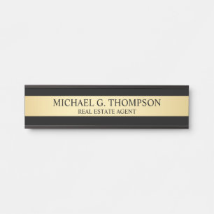 Placa De Porta Preto Elegante profissional e Dourado