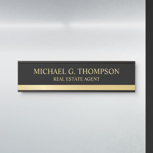 Placa De Porta Preto Elegante profissional e Dourado