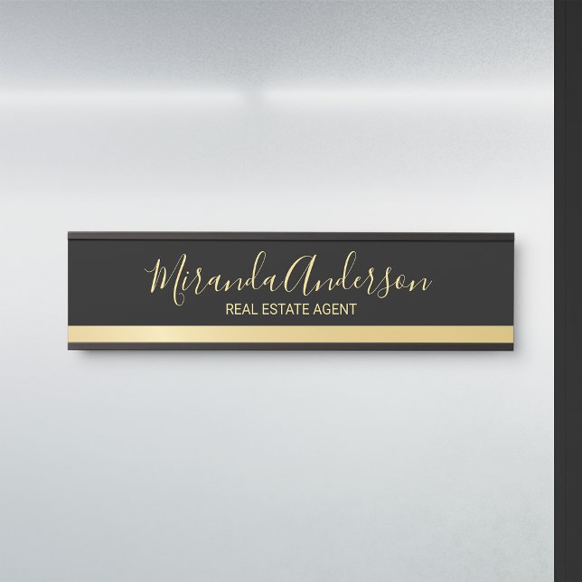 Placa De Porta Preto profissional e Dourado com o nome de script  (Criador carregado)