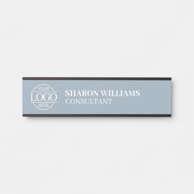 Placa De Porta Professional Custom Business Logo Job Dusty Blue (Frente)