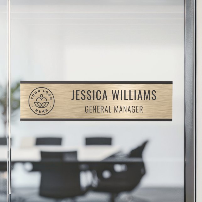 Placa De Porta Professional Elegant Black Faux Brushed Gold (Criador carregado)