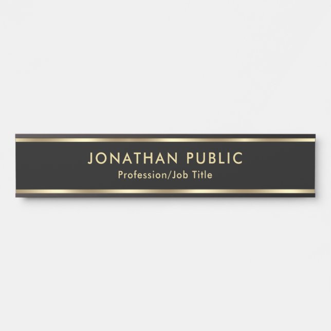 Placa De Porta Professional Elegant Black Gold Home Office School (Frente)