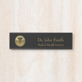 Placa De Porta Professional Medical 3D Gold Caduceus Emblem