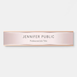 Placa De Porta Rosa Dourado Moderno Nome Profissional Elegante Ca
