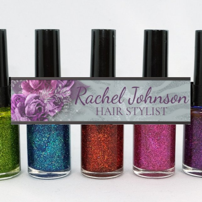 Placa De Porta Rosas De Lama De Prata Roxo Feminina Floral (Criador carregado)