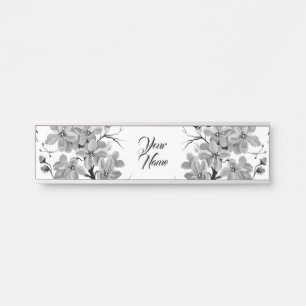 Placa De Porta Sakura Japonesa Cherry Tree Black and White