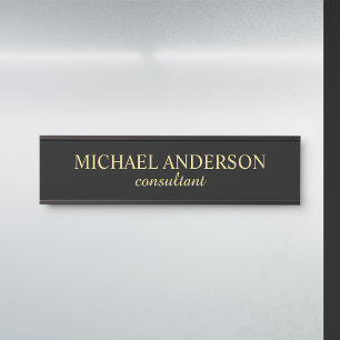 Placa De Porta Script Elegante profissional preto e Dourado