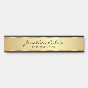 Placa De Porta Script Manuscrito Dourado E Preto Profissional