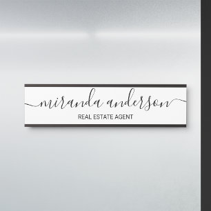 Placa De Porta Script moderno profissional preto e branco