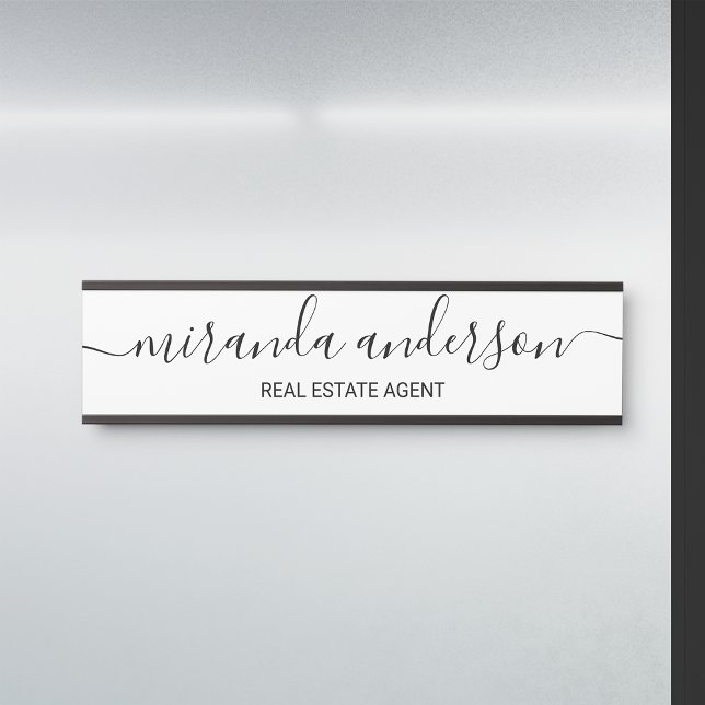 Placa De Porta Script moderno profissional preto e branco (Criador carregado)