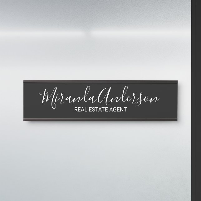 Placa De Porta Script moderno profissional preto e branco (Criador carregado)