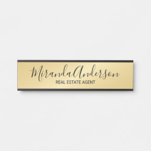 Placa De Porta Script Moderno Profissional Preto e Dourado