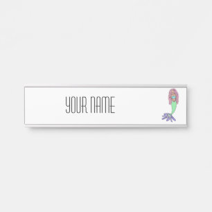 Placa De Porta sereia arco-íris rosa azul roxo verde preto encara