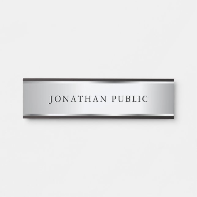 Placa De Porta Seu Modelo de Nome de Texto Personalizado Preto e  (Frente)