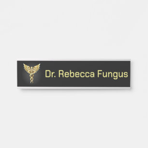 Placa De Porta Símbolo Caduceu Poligonal Dourado