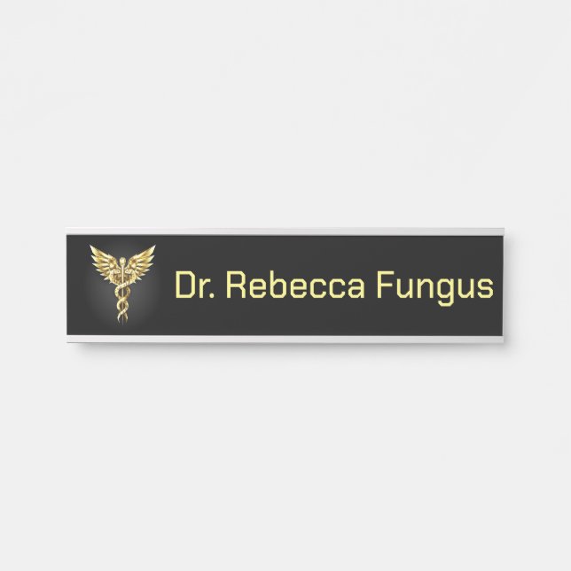 Placa De Porta Símbolo Caduceu Poligonal Dourado (Frente)