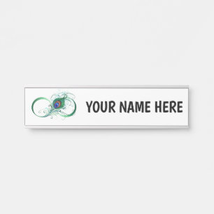 Placa De Porta Símbolo de Infinito com Pena de Pavão