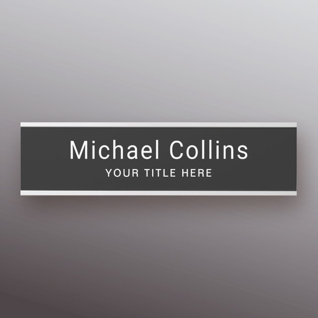 Placa De Porta Simple black name and title template professional (Criador carregado)