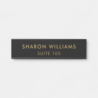 Placa De Porta Simple Minimal Professional Black Employee Name