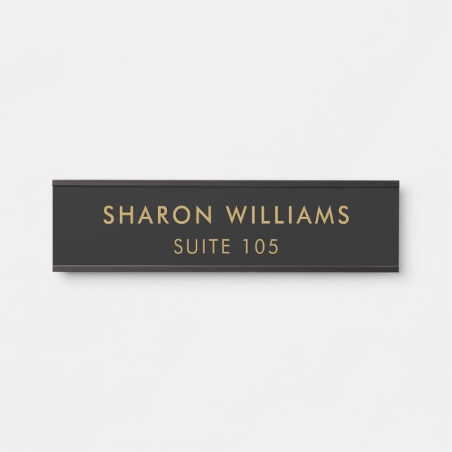 Placa De Porta Simple Minimal Professional Black Employee Name (Frente)