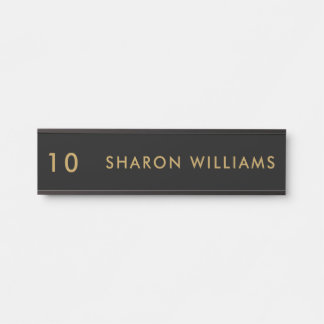 Placa De Porta Simple Modern Black Professional Employee Name