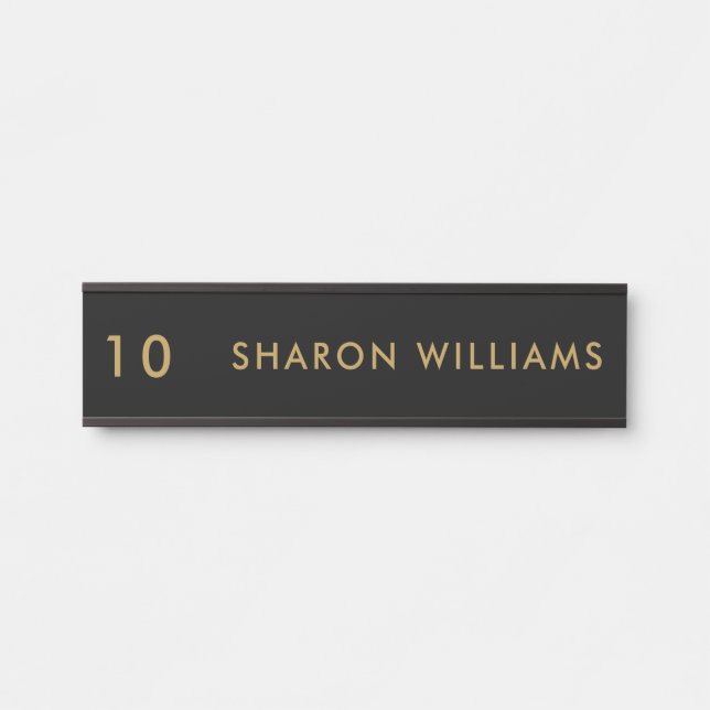 Placa De Porta Simple Modern Black Professional Employee Name (Frente)