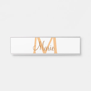 Placa De Porta simples adicionar nome monograma laranja marrom th