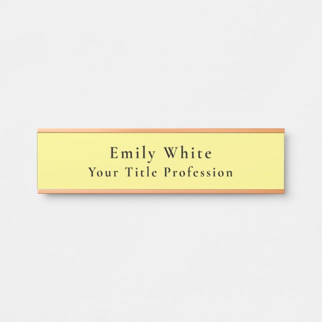 Placa De Porta Simples, Amarelo claro, profissional moderno (Frente)
