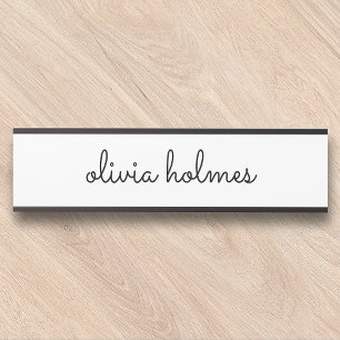 Placa De Porta Sinal de porta com nome de script branco mínimo n