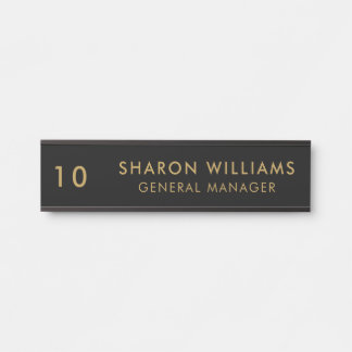 Placa De Porta Stylish Professional Black Employee Name & Title