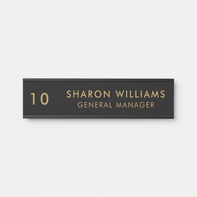 Placa De Porta Stylish Professional Black Employee Name & Title (Frente)