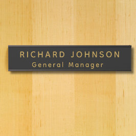 Placa De Porta Título do Office Dourado Preto Moderno Profissiona