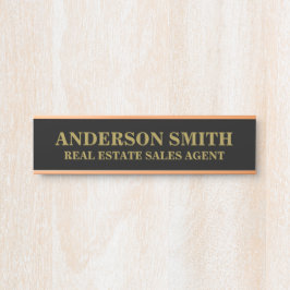 Placa De Porta Título do Office Dourado Preto Moderno Profissiona